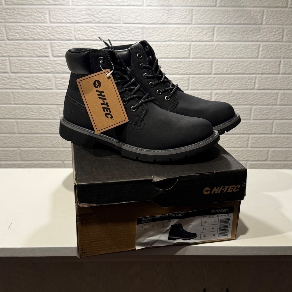 Hi-Tec Reznor 6IN Soft Toe Boots Mens Sz 9 Black Durable Grip Work new with box